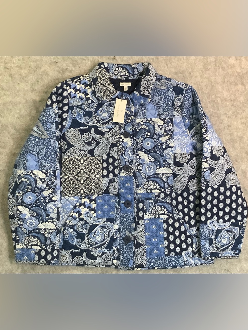 NWT Vera Bradley Quilted Patchwork Jacket Blue Floral Paisley Cozy Premium Large